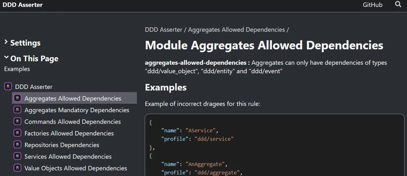 Capture d’écran de la documentation d’un asserter, générée en HTML par TypeDoc.