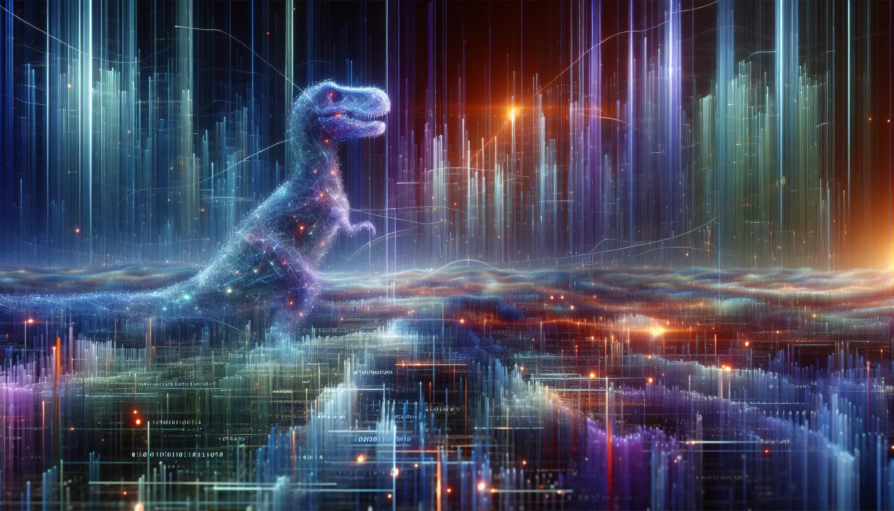 Image abstraite représentant les metrics avec un tyrannosaure pour illustrer le REX