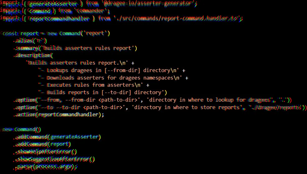 Lignes de code utilisant Commander.js pour créer une CLI, tirées du projet Dragee.io.