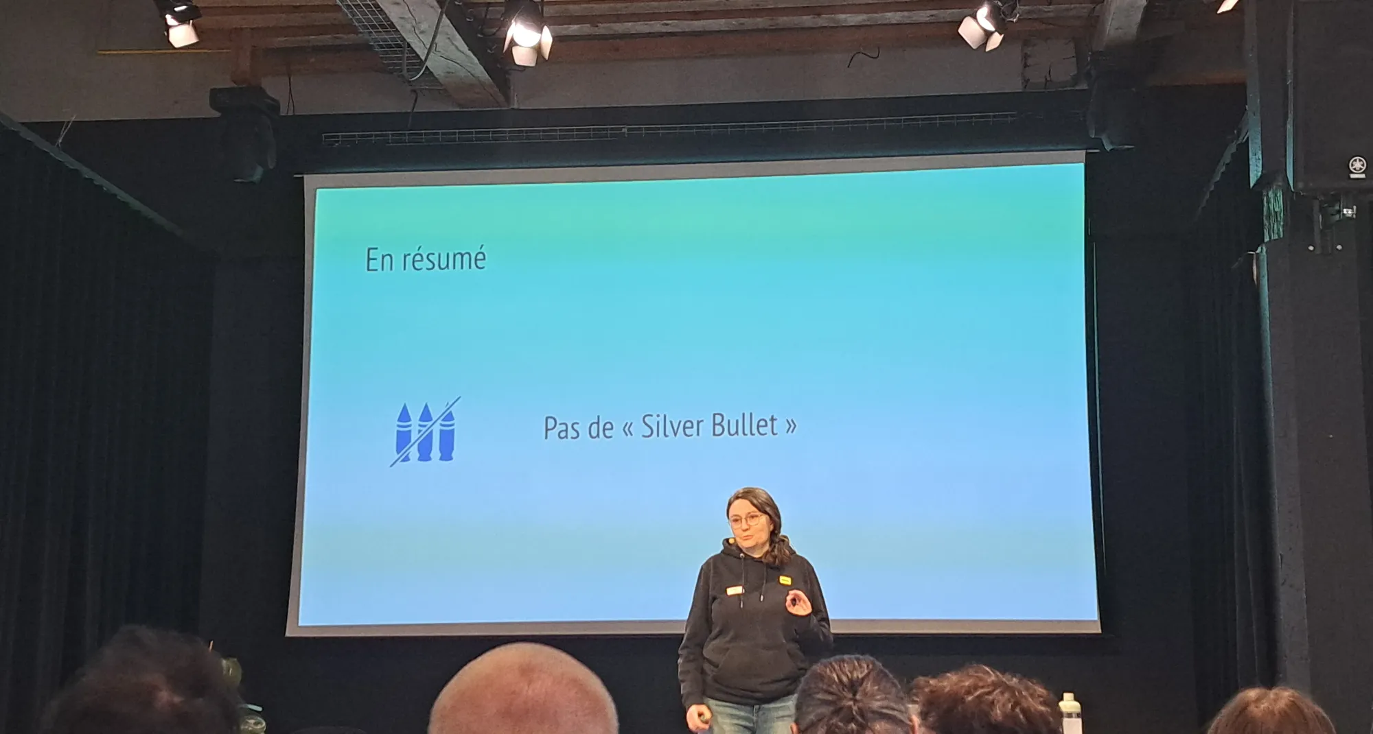 La slide la plus utilisée lors de cette conférence : pas de “silver bullet”, c’est-à-dire pas de solution miracle