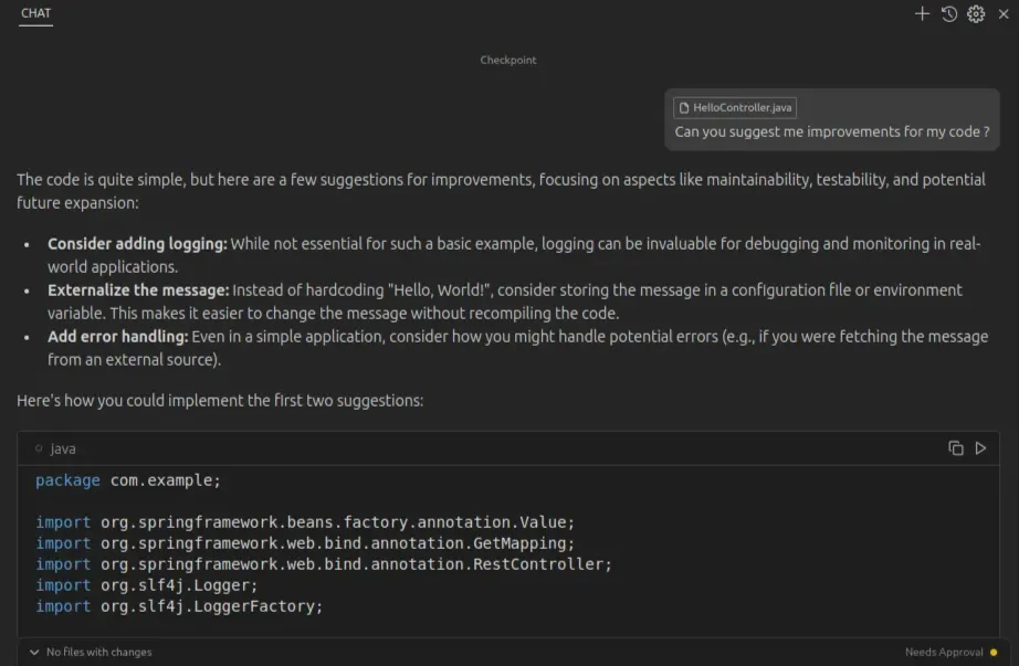 Suggestions d’améliorations par le LLM pour toute la base de code