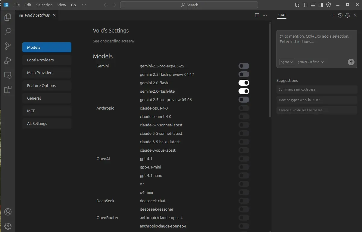 Modèles Gemini actifs après configuration du token