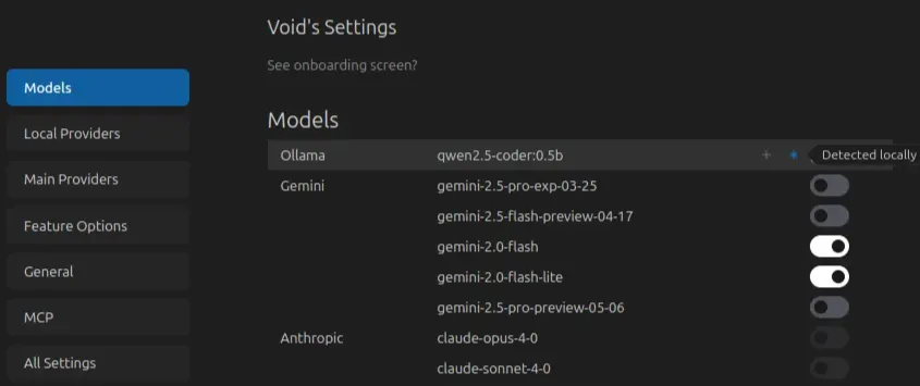 Détection du modèle local par Void